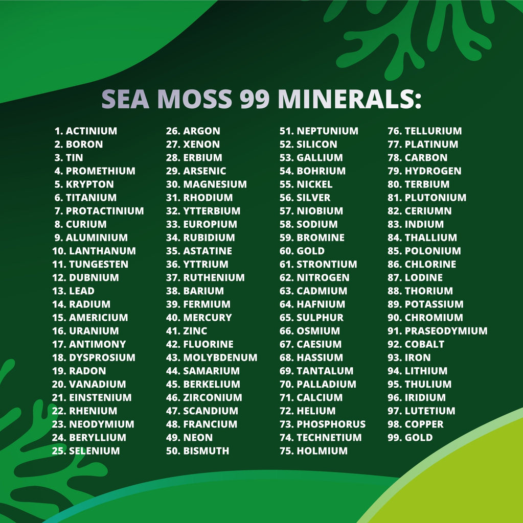 All 99 Minerals in Sea Moss listed